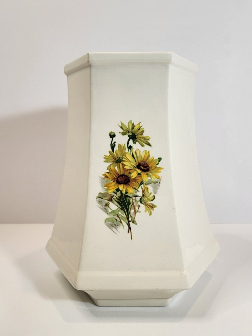 Vintage Paden City Hexagonal Vase, Sunflower Motif, Mid-Century Ceramic Bud Vase
